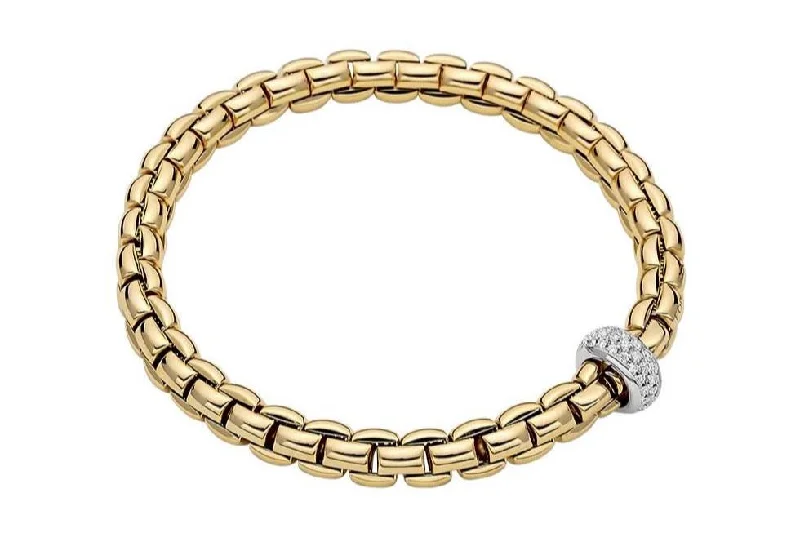 Your Perfect Accessory At The Perfect Price FOPE 'EKA' Gold Pave Diamond Rondel Stretchy Bracelet (721B)