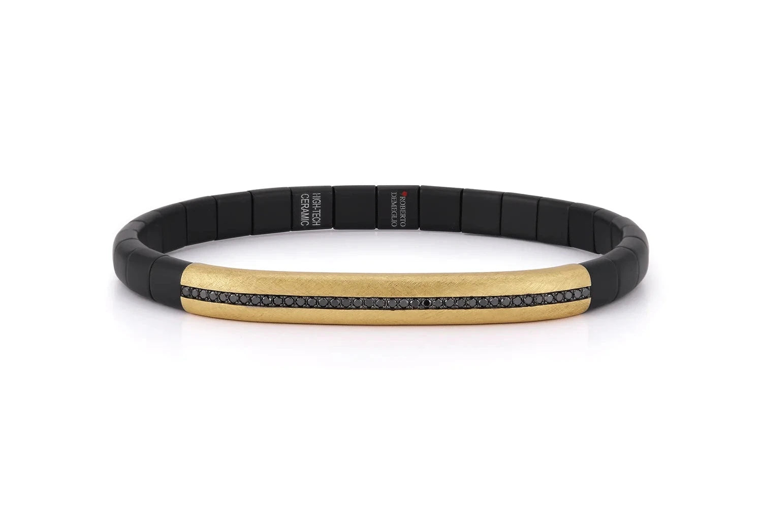 Sparkle More For Less – Jewelry Sale Happening Now Roberto Demeglio Black Ceramic Stretch Bracelet with Gold Bar