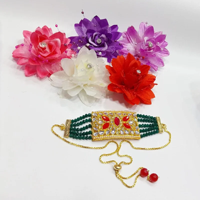 Fashion-Forward Geometric Jewelry For Contemporary Style Shree Jai Sai Art Gold Plated Crystal Stone And Beads Bracelet