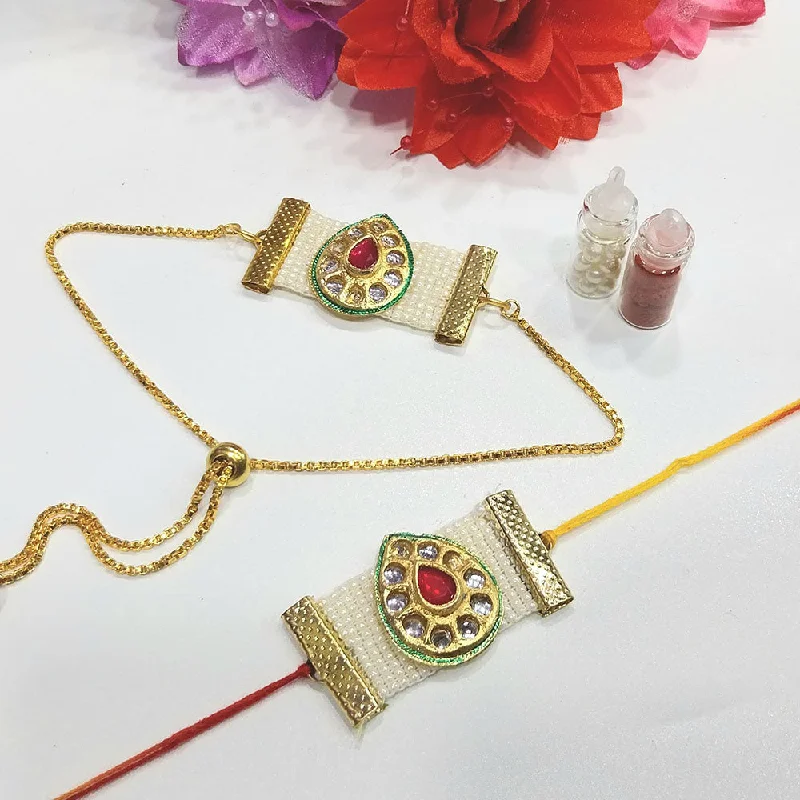 Eco-Friendly Sustainable Jewelry For Conscious Buyers Shree Jai Sai Art Gold Plated Kundan And Pearls Rakhi Combo Set