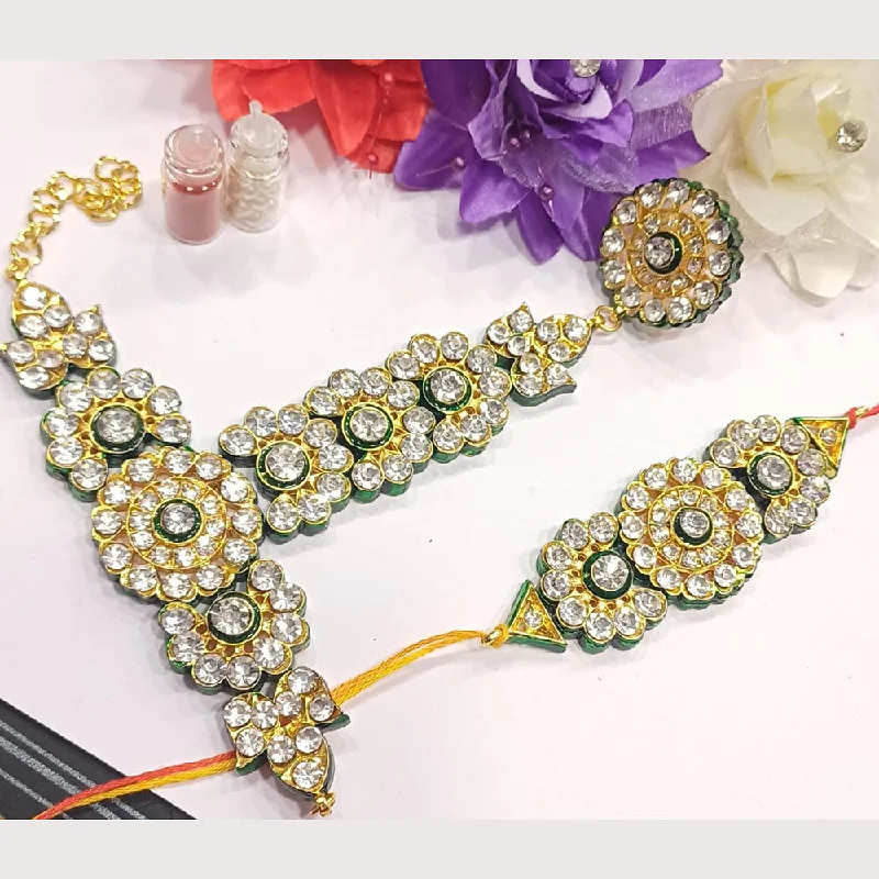 High-Quality Gemstone Jewelry For Special Occasions Shree Jai Sai Art Gold Plated Kundan And Pearls Rakhi Combo Set