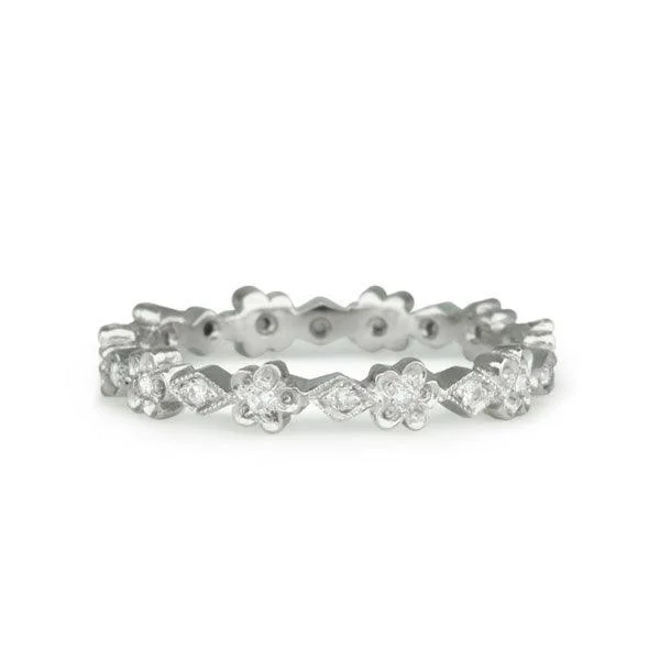 Flash Sale On Stunning Jewelry – Don't Miss Out Platinum and Diamond "Tiny Scalloped Flower Band" Ring