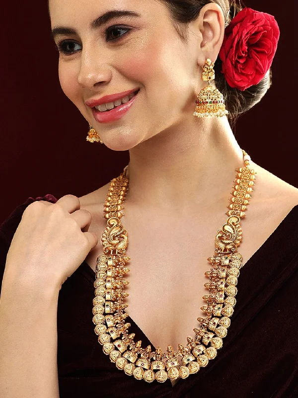 Fashion-Forward Jewelry At Exclusive Discounts Rubans 22K Gold Plated Temple Jewellery Set