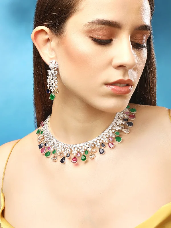 Elevate Your Jewelry Collection With Limited-Time Savings Rubans Multi color Zircon Studded Jewellery Set