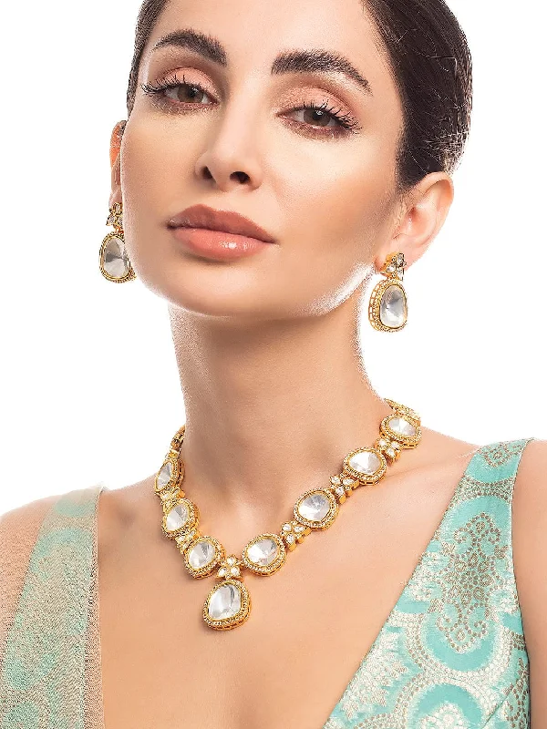 Limited-Time Offer On Elegant Jewelry Pieces Rubans 22K Gold Plated Polki Necklace Set With Beautiful Design