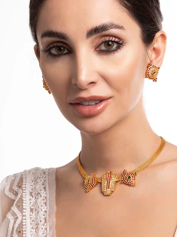 Limited-Time Jewelry Sale – Don't Miss Out On Dazzling Discounts Rubans 22K Gold Plated Necklace Set With Studded AD Design