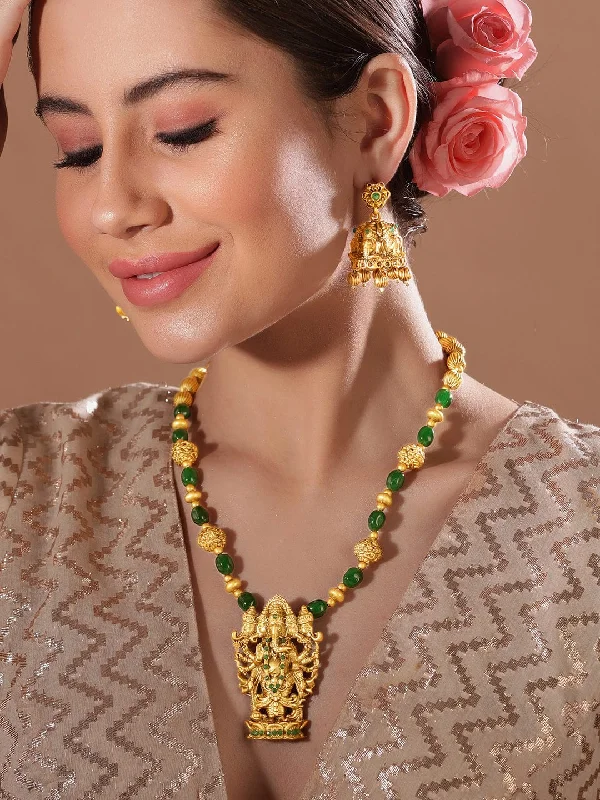 Shine Bright With Our Special Jewelry Promotions Rubans 24K Gold-Plated CZ-Studded Temple Motif Designed Jewellery Set