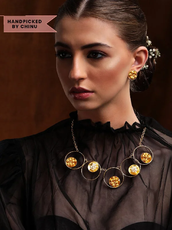 Flash Sale On Elegant Jewelry – Don't Miss Out Rubans 24K Gold Plated Handcrafted  Unique Necklace Set With Circular Design