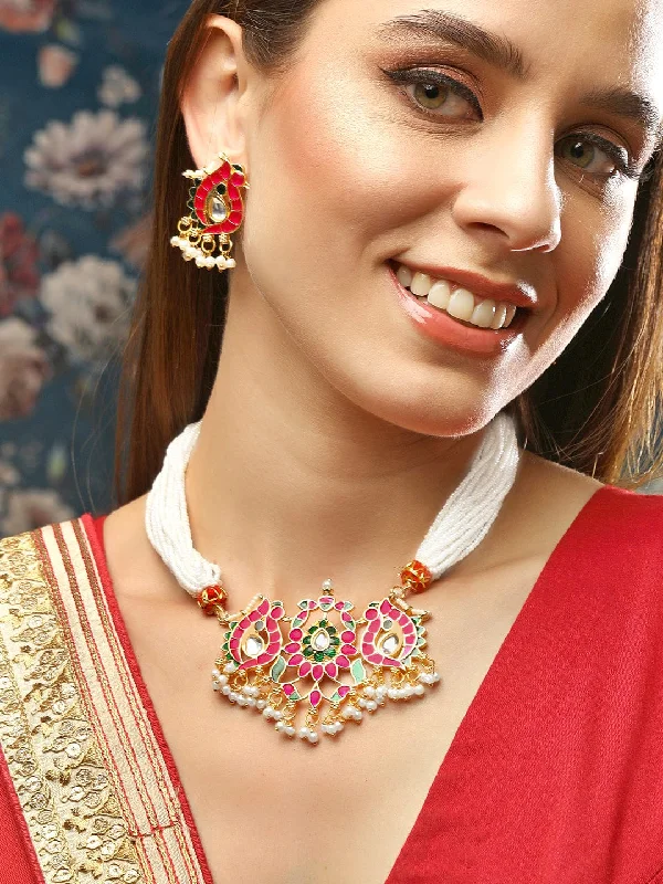 Must-Have Jewelry At Irresistible Discounts Rubans Gold-Plated Enameled Beaded Brass Jewellery Set