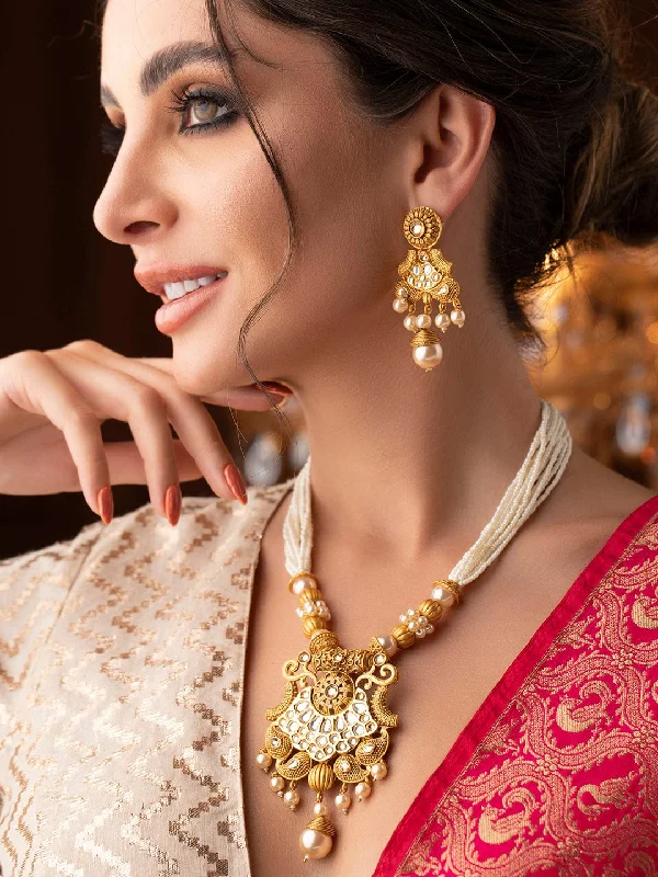 Exclusive Jewelry Sale – Shine For Less Rubans Gold-Plated White Stone Studded Jewellery Set