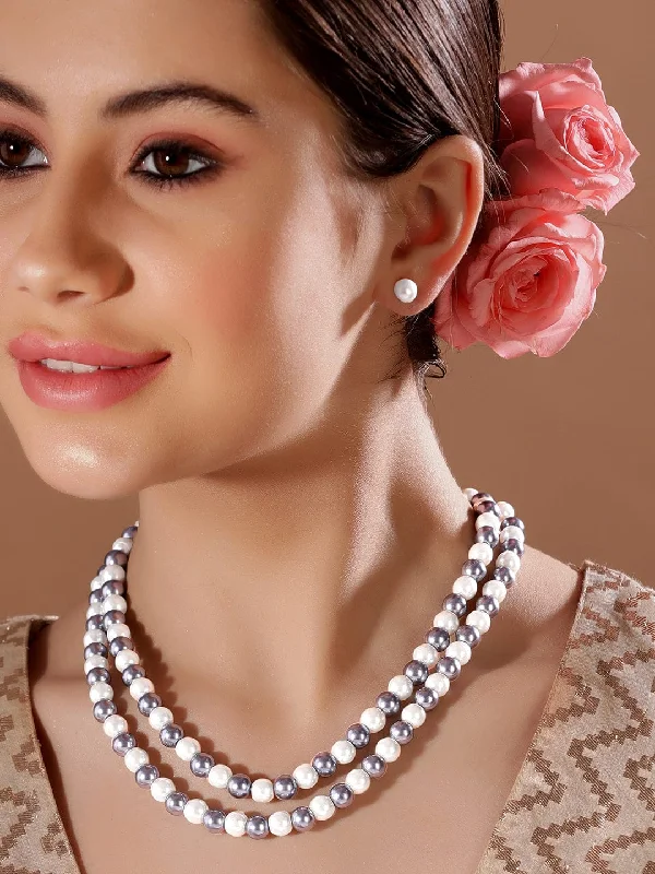 Affordable Glamour – Must-Have Jewelry At Special Rates Rubans Grey And White Pearl Necklace Set.