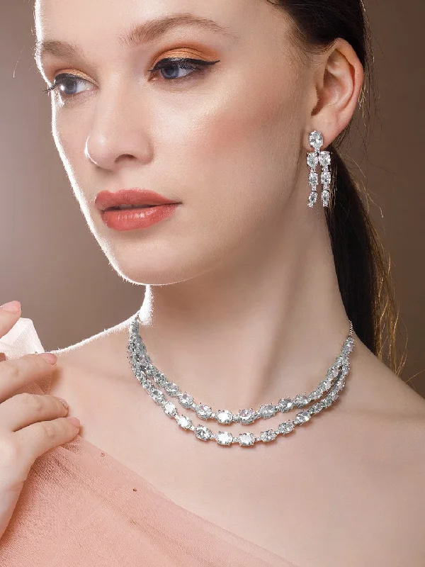 Buy More, Save More On Stunning Jewelry Pieces Rubans Layered Necklace Set With Studded American Diamonds