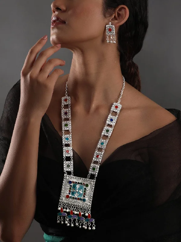 The Biggest Jewelry Sale Of The Year Is Here Rubans Oxidized Silver Plated Multicolour Stone Studded Long Necklace Set