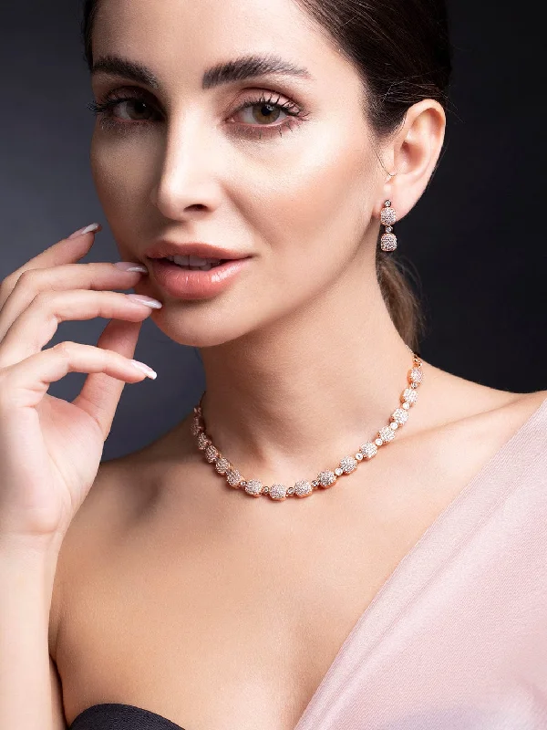 Elegant Rose Gold Jewelry For A Stylish Touch Rubans Rose Gold-Plated White AD-Studded Jewellery Set