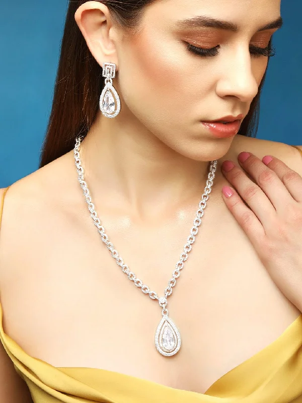 Luxury Jewelry Sale – Elegant Styles At Unbeatable Prices Rubans Silver-Plated AD Studded Necklace Jewellery Set