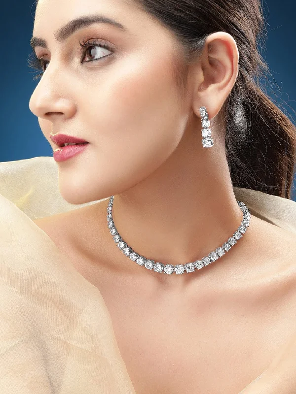 Your Perfect Accessory Now At The Best Price Rhodium-Plated CZ-Studded Jewellery Set