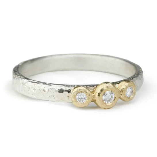 Bestselling Jewelry At Special Promotional Rates Sterling Silver and Three Diamond Textured Ring