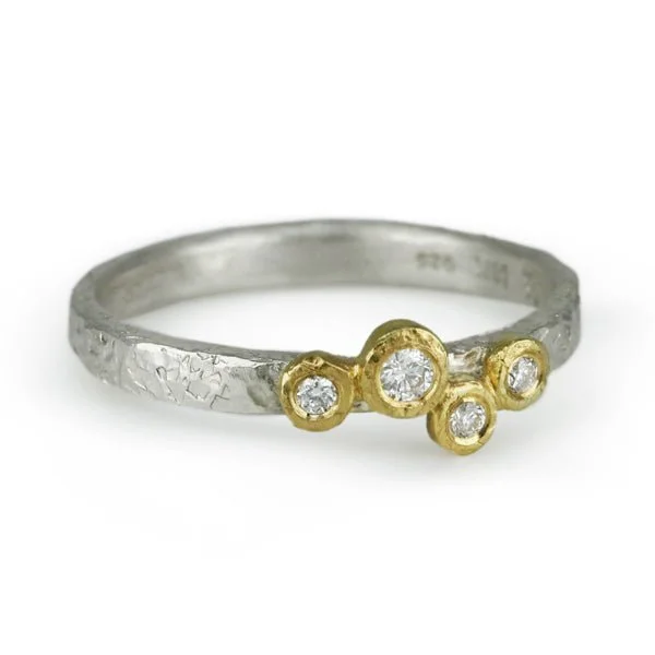 Stunning Jewelry At A Fraction Of The Price Sterling Silver and Four Diamond Textured Ring